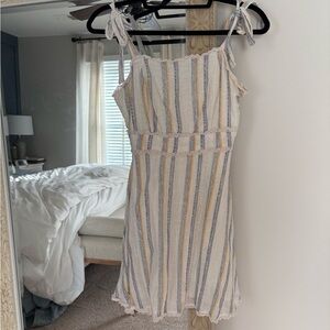 Altar'd State Striped Mini Dress in Cream, Blue, and Yellow